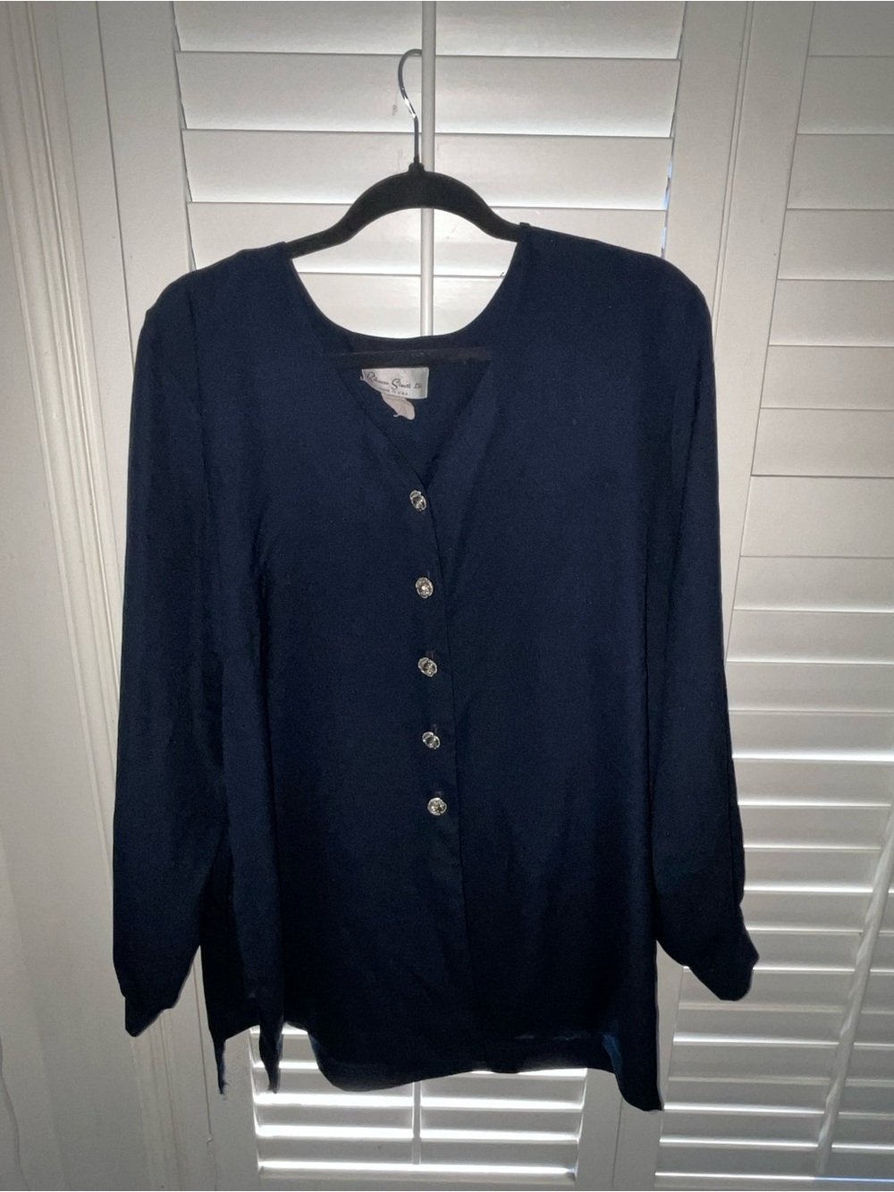 Navy Button-Front Blouse by Roaman's